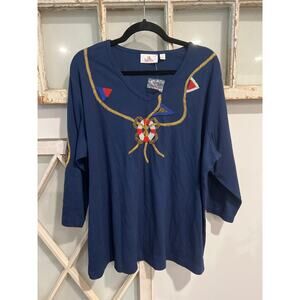 NWOT The Quacker Factory size 2X sailor top jersey with embellishments